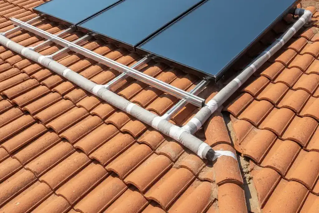 Aynı noktada yenilenmiş kolektör, düzgün sabitlenmiş ray ve yalıtımı yapılmış bağlantı boruları